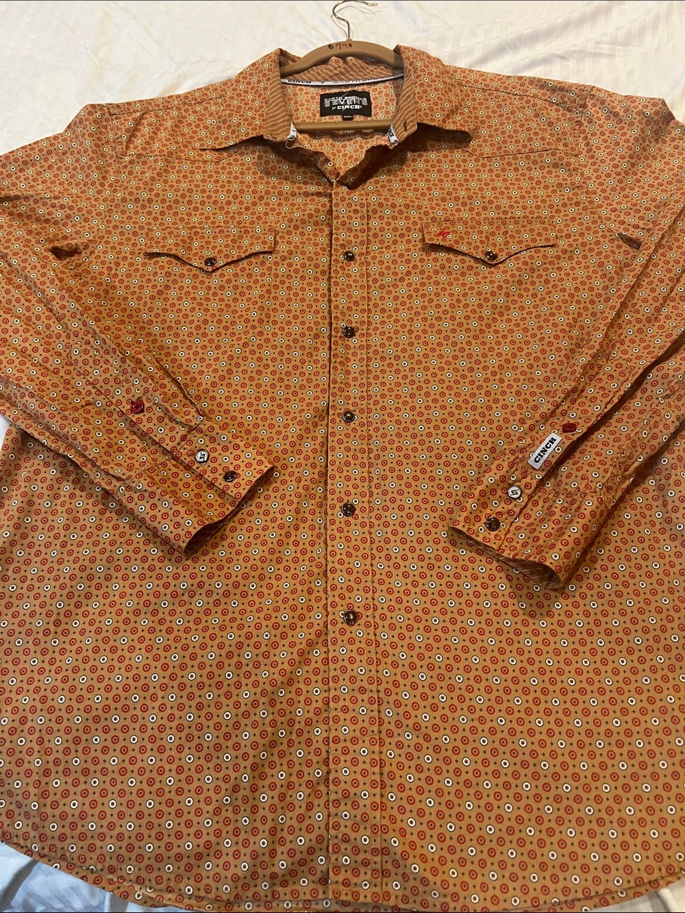 Cinch Men's Orange Geo Print Western Button-Down Shirt